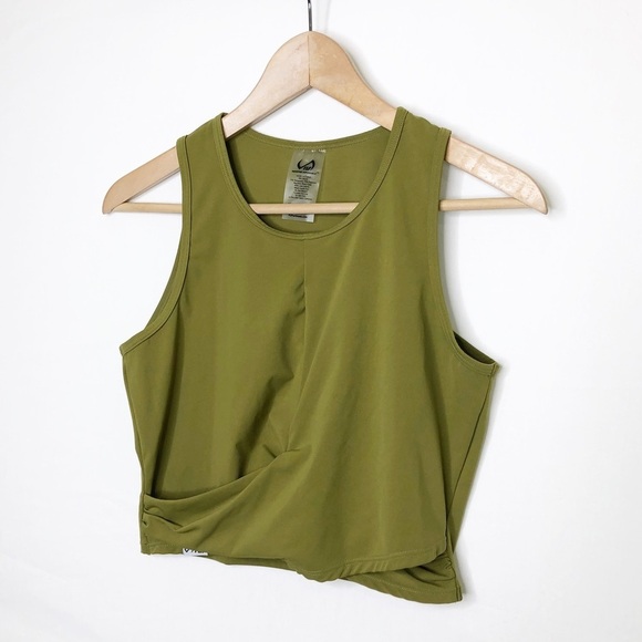 T L F Olive green, cinched, cropped work out athletic top - Picture 7 of 7